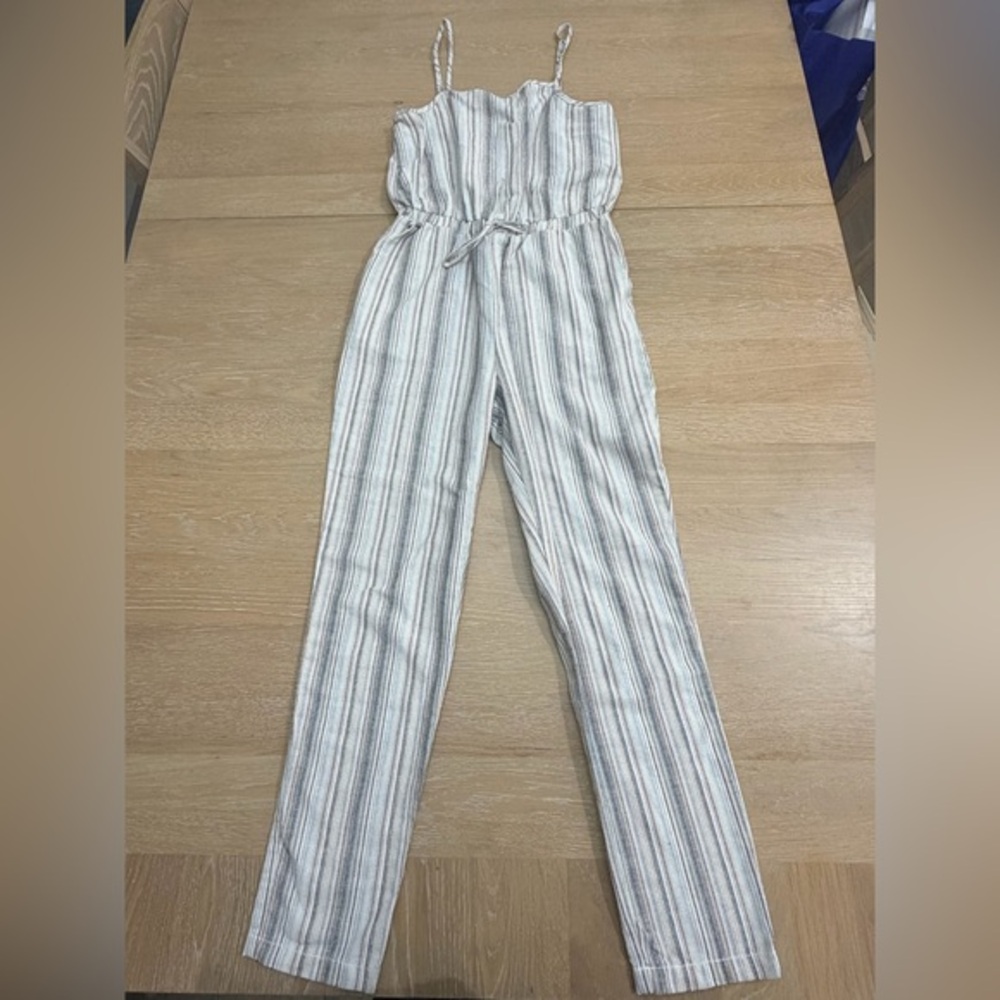 Ci Sono Striped Sleeveless Jumpsuit in White and Gray